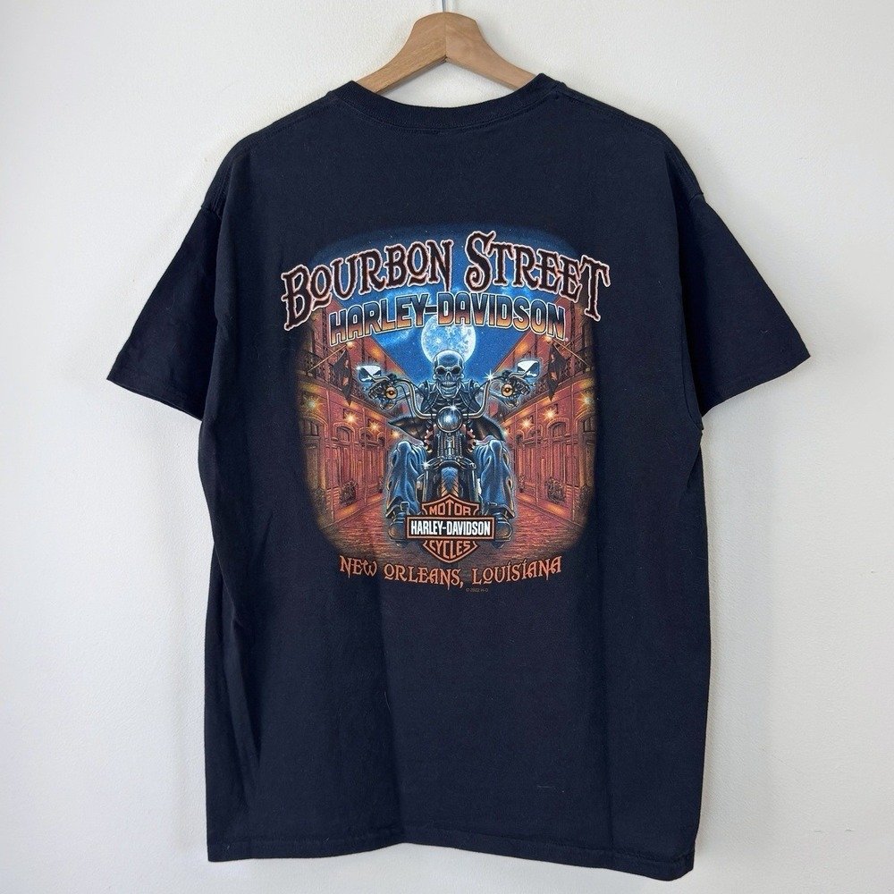 Vintage Harley Davidson Biker Skeleton Bourbon Street New Orleans Tee Shirt M/L